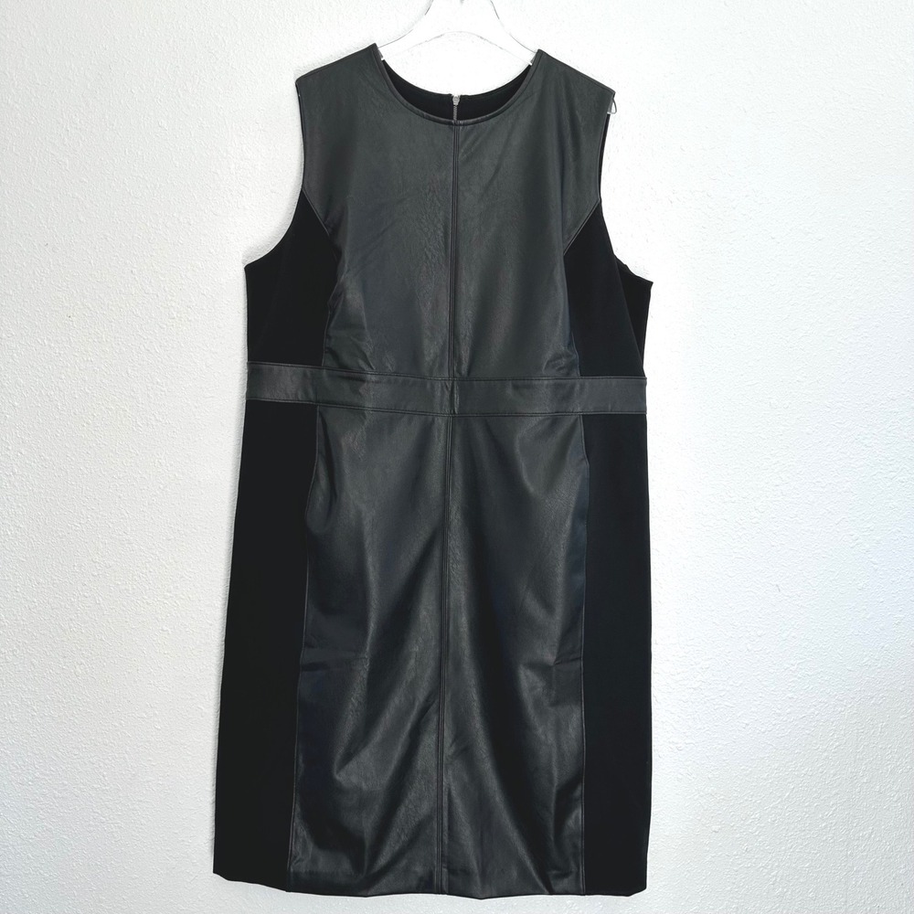 Spanx Leather Like Combo Fitted Sheath Dress Women 3X Luxe Black Edgy Chic